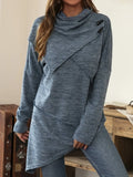 Asymmetrical Hem Cowl Neck Long Sleeve T-Shirt - Southern Shores Clothing