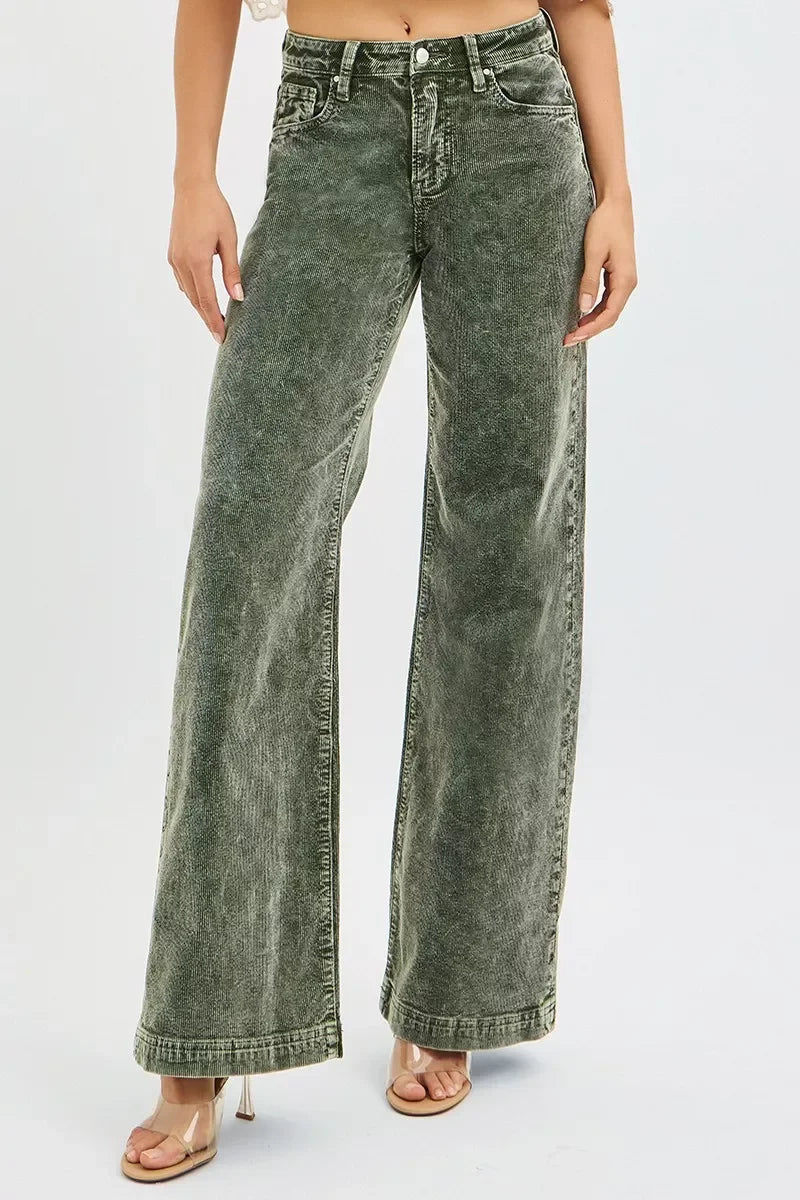 High Rise Wide Leg Corduroy Jeans Plus Size - Southern Shores Clothing