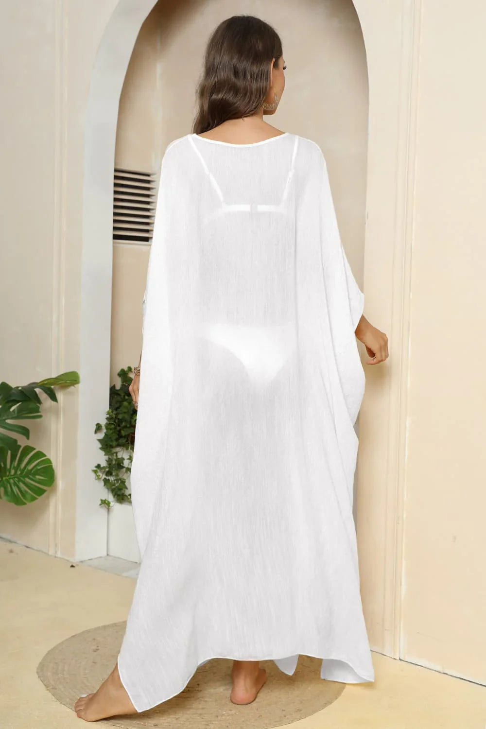 V-Neck Sheer Cover-Up With Three-Quarter Sleeve, One Size - Southern Shores Clothing