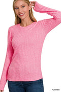Ribbed Long Sleeve Crew Neck T Shirt With Stretch - Southern Shores Clothing