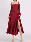 Elegant Slit Spaghetti Strap Long Sleeve Dress - Southern Shores Clothing