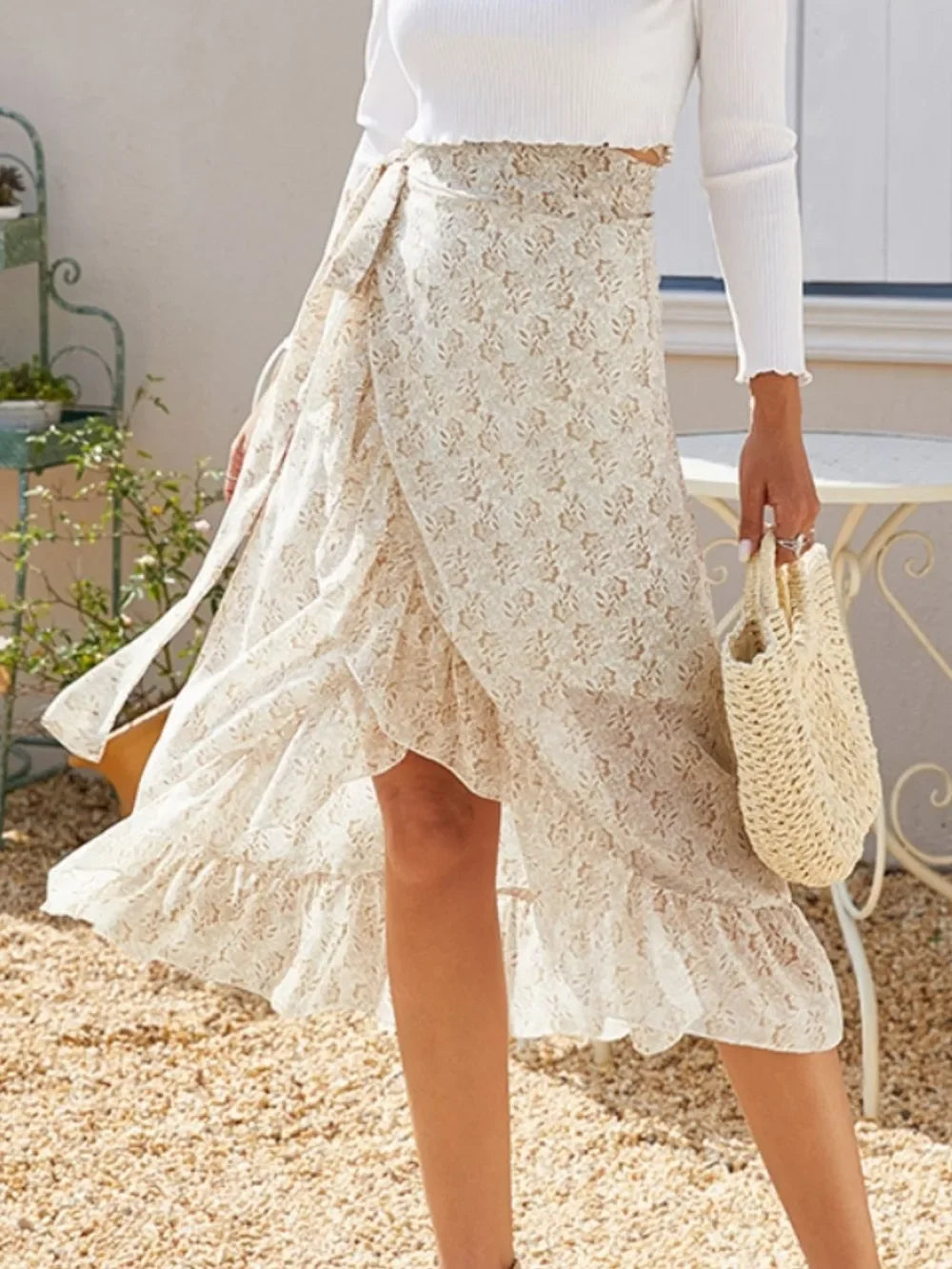 Printed Ruffled Midi Skirt With Flowing Silhouette - Southern Shores Clothing