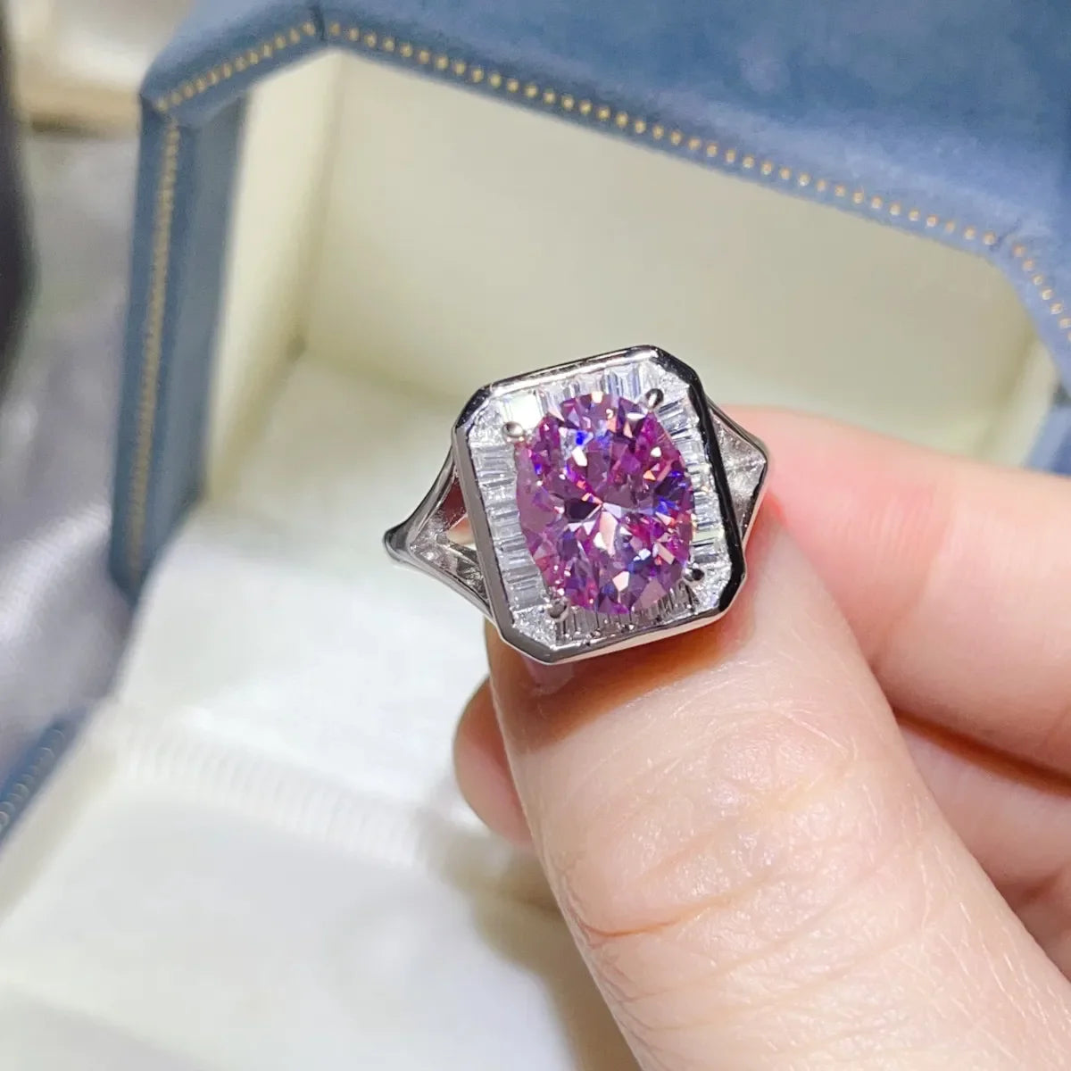 3 Carat Moissanite Square Ring In Platinum Plated Silver - Southern Shores Clothing