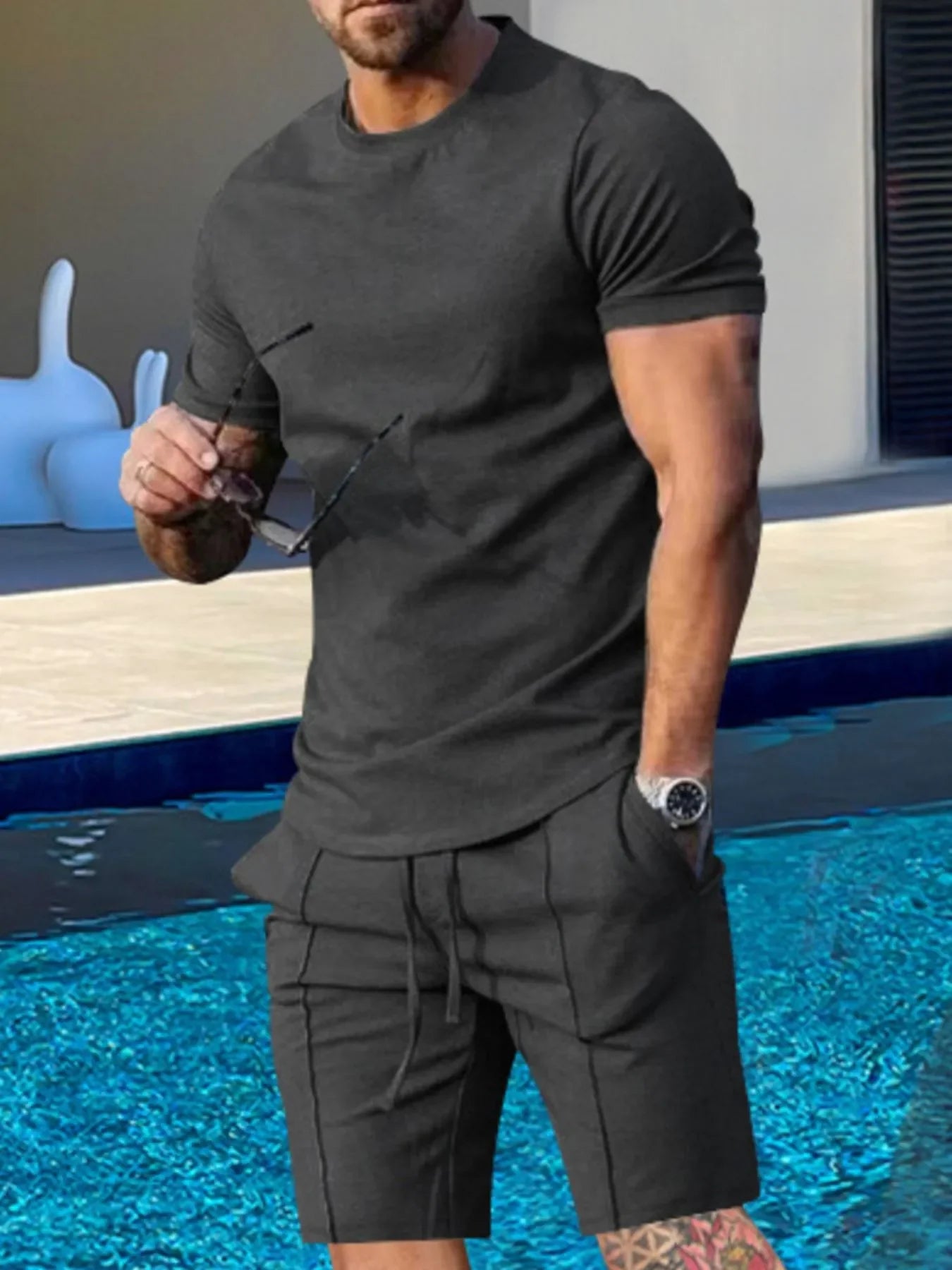 Men's Plus Size Round Neck Short Sleeve Top and Shorts Set - Southern Shores Clothing