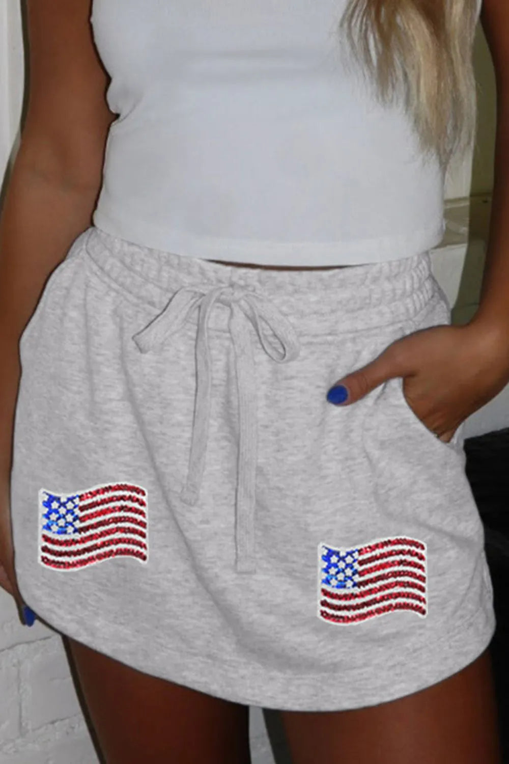 Beach American Flag Embroidered Drawstring Casual Skirt
