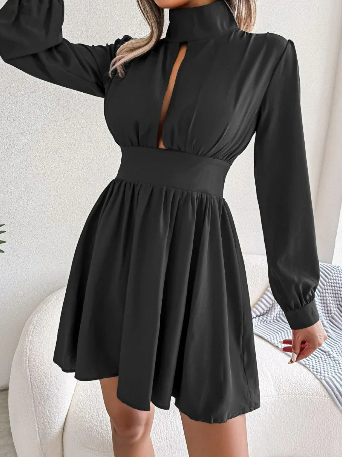 Cutout Turtleneck A-Line Mini Dress - Southern Shores Clothing