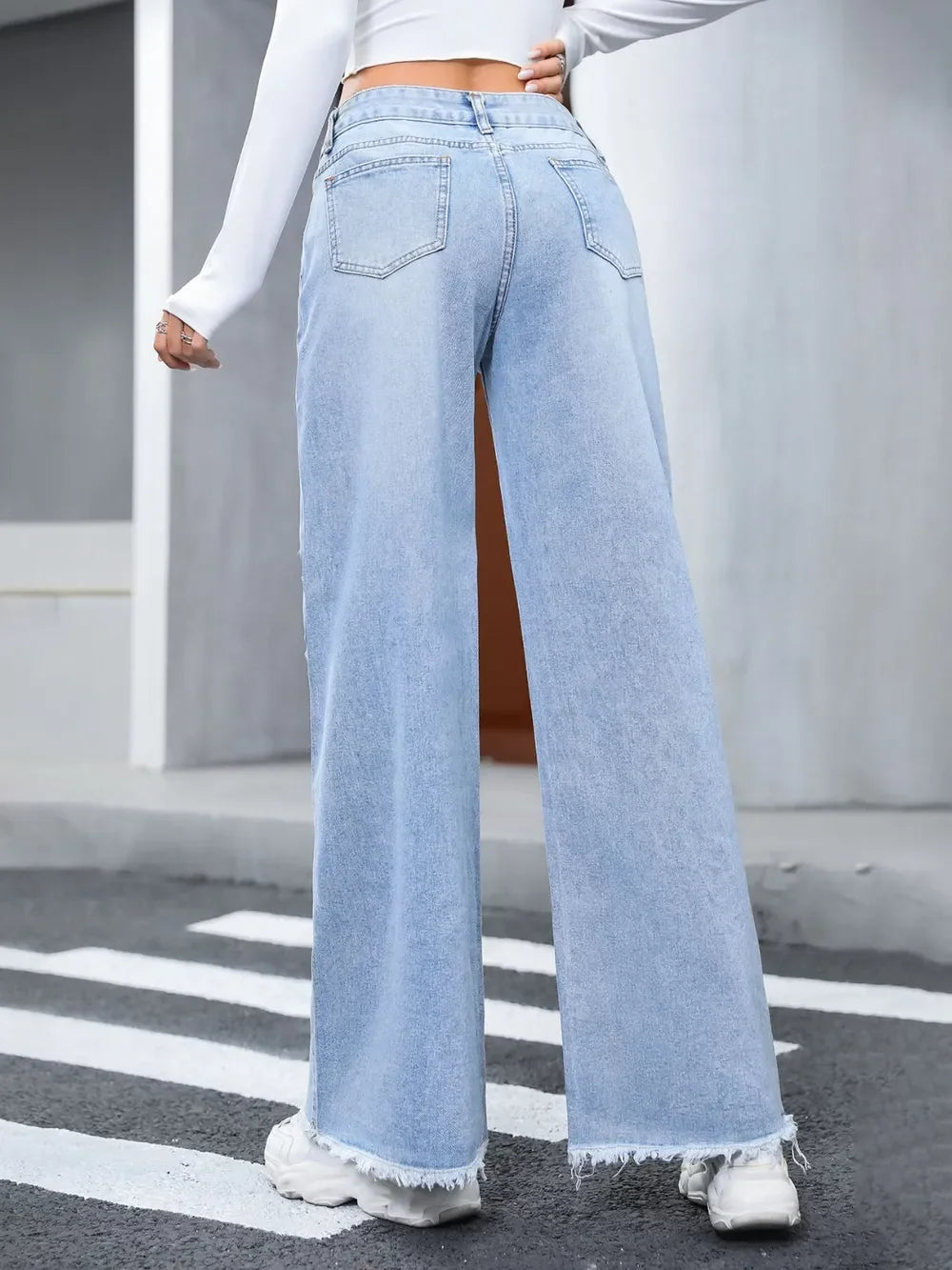 Charleston Inspired Distressed Raw Hem Wide Leg Jeans - Southern Shores Clothing