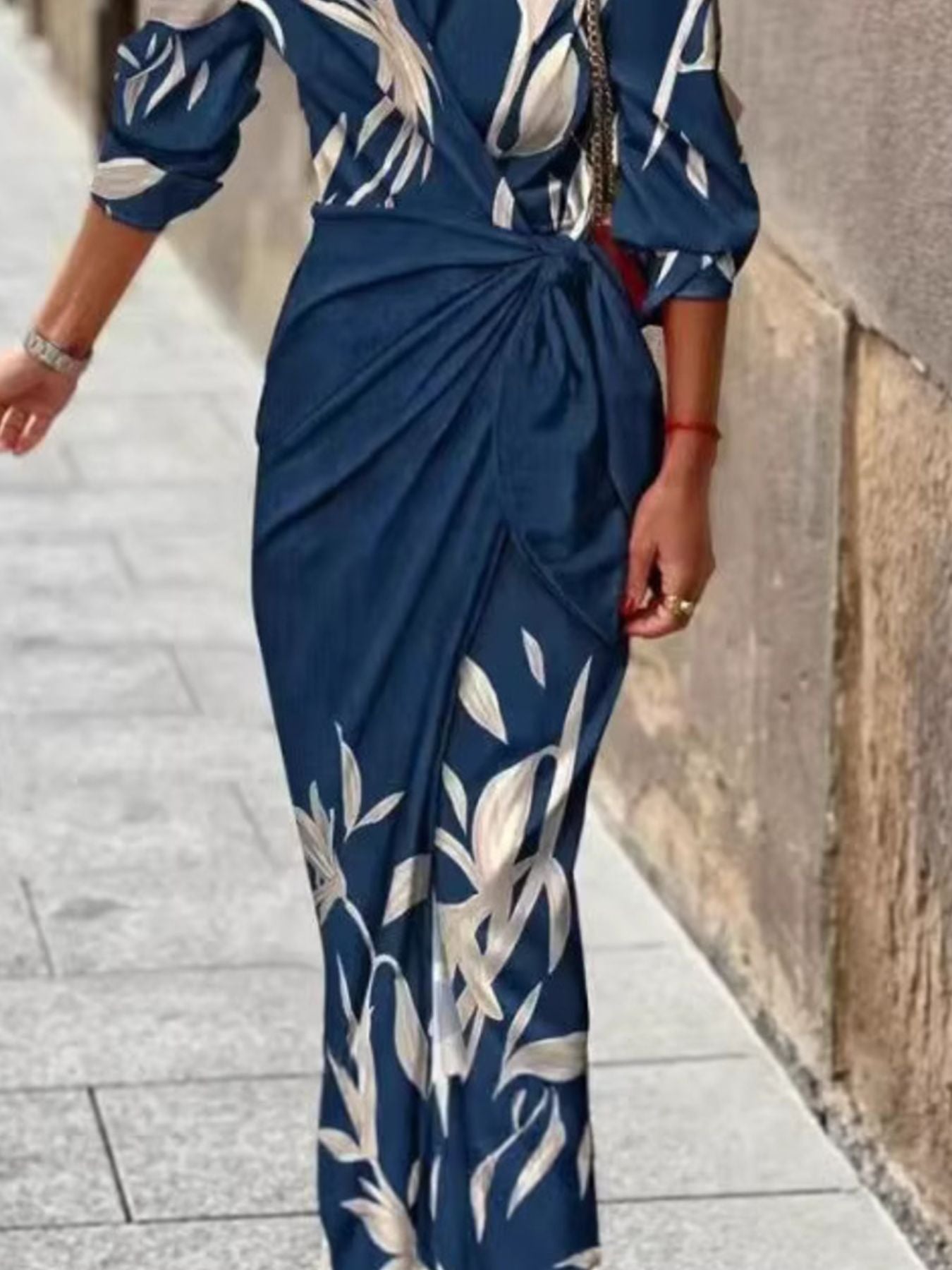 Belted Printed Tied Wrap Midi Dress Plus Size