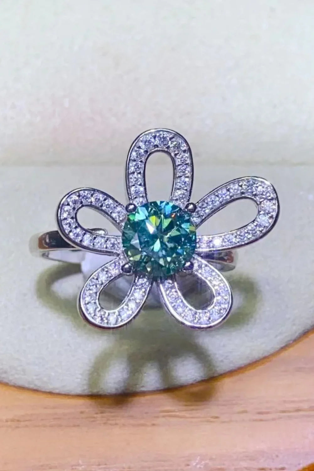 1 Carat Moissanite Flower Open Ring Platinum Plated Silver - Southern Shores Clothing