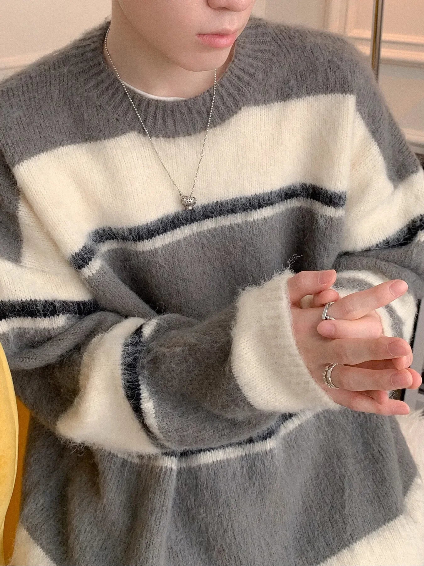 Striped Fuzzy Knit Pullover Soft Stretch - Southern Shores Clothing