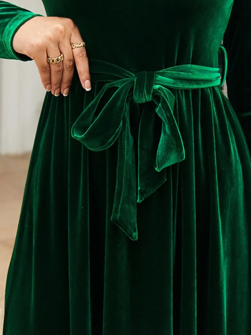 Tie Front Round Neck Long Sleeve Maxi Dress - Southern Shores Clothing