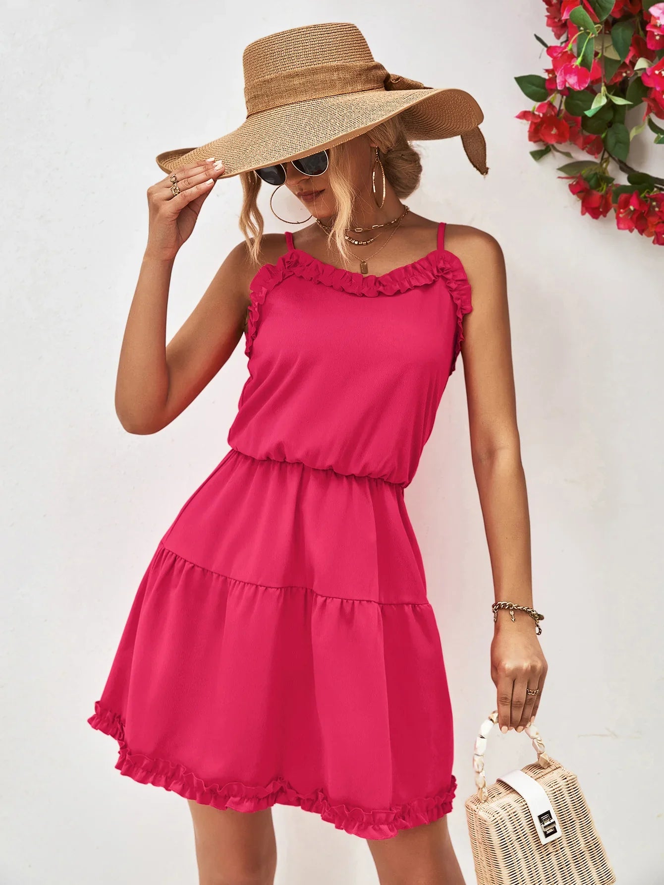 Frill Trim Spaghetti Strap Mini Dress - Southern Shores Clothing