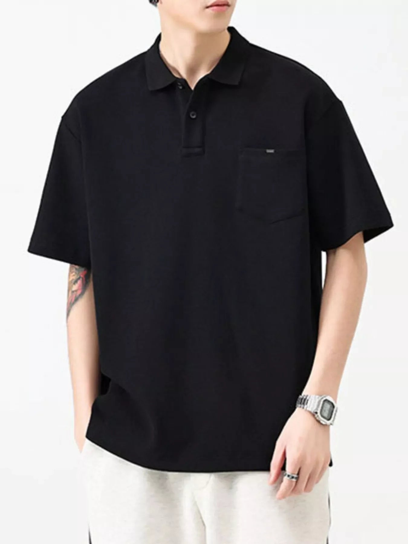 Plus Size Pocketed Polo Shirt Loose Fit - Southern Shores Clothing