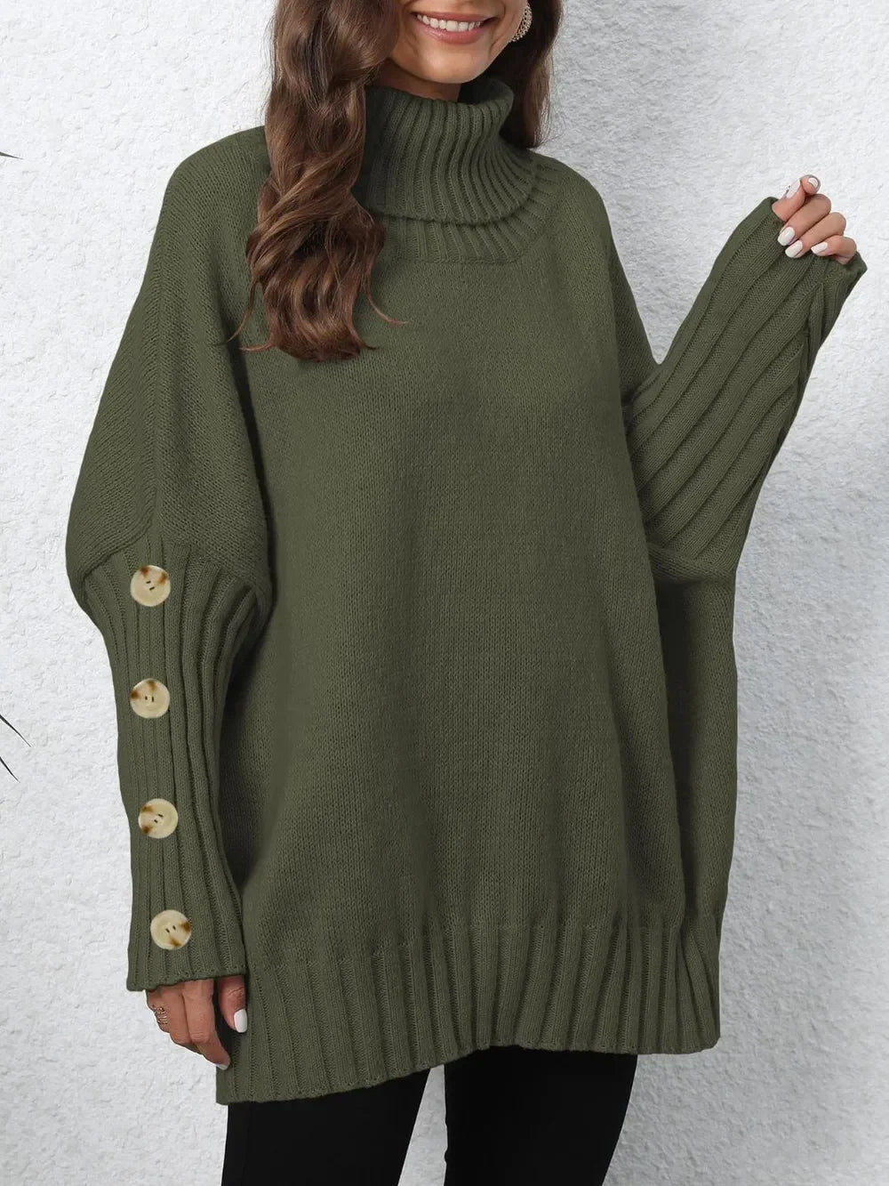 Turtleneck Sweater With Decorative Buttons - Southern Shores Clothing