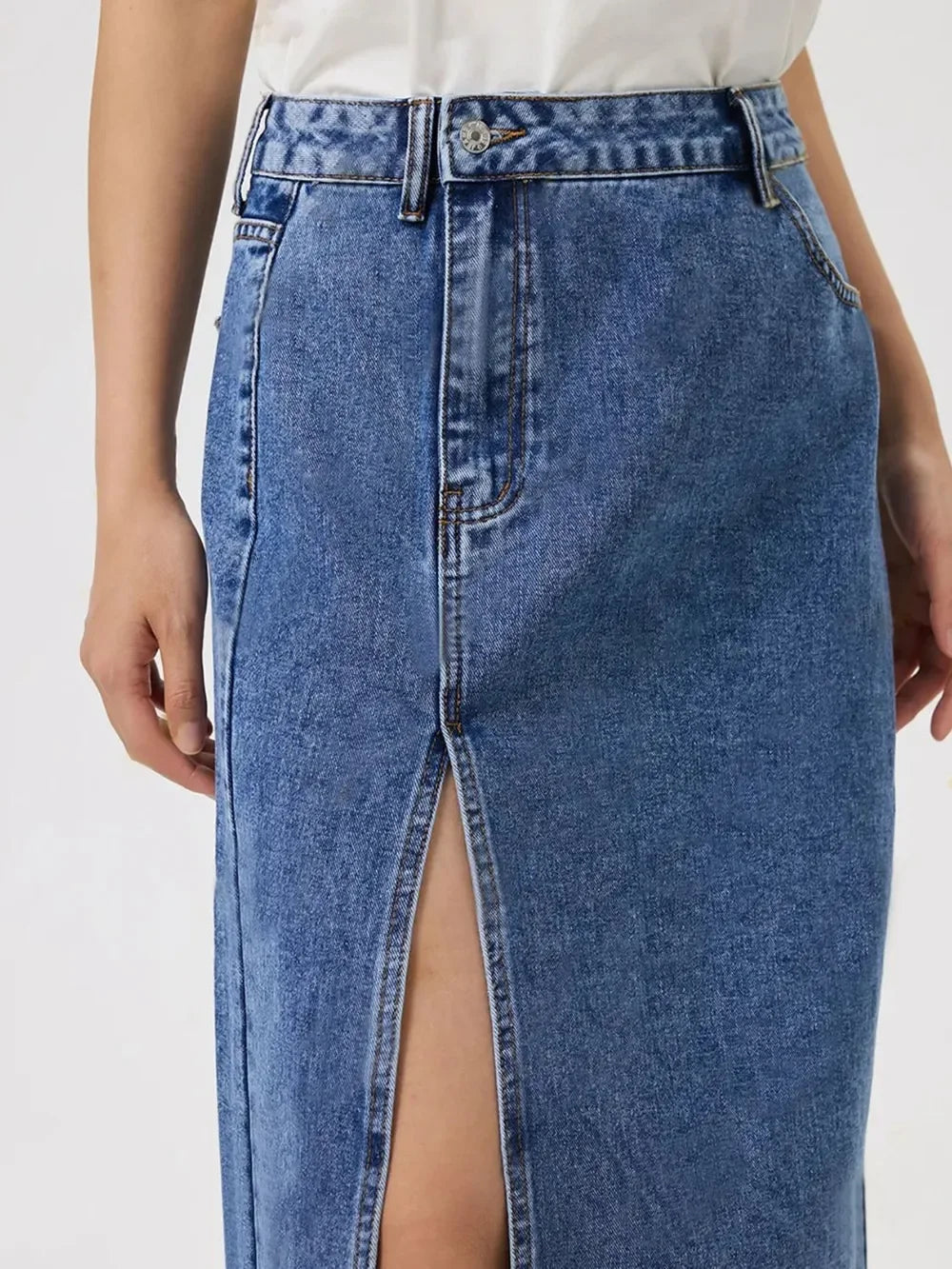 Nautical Slit Midi Denim Skirt With Pockets - Southern Shores Clothing