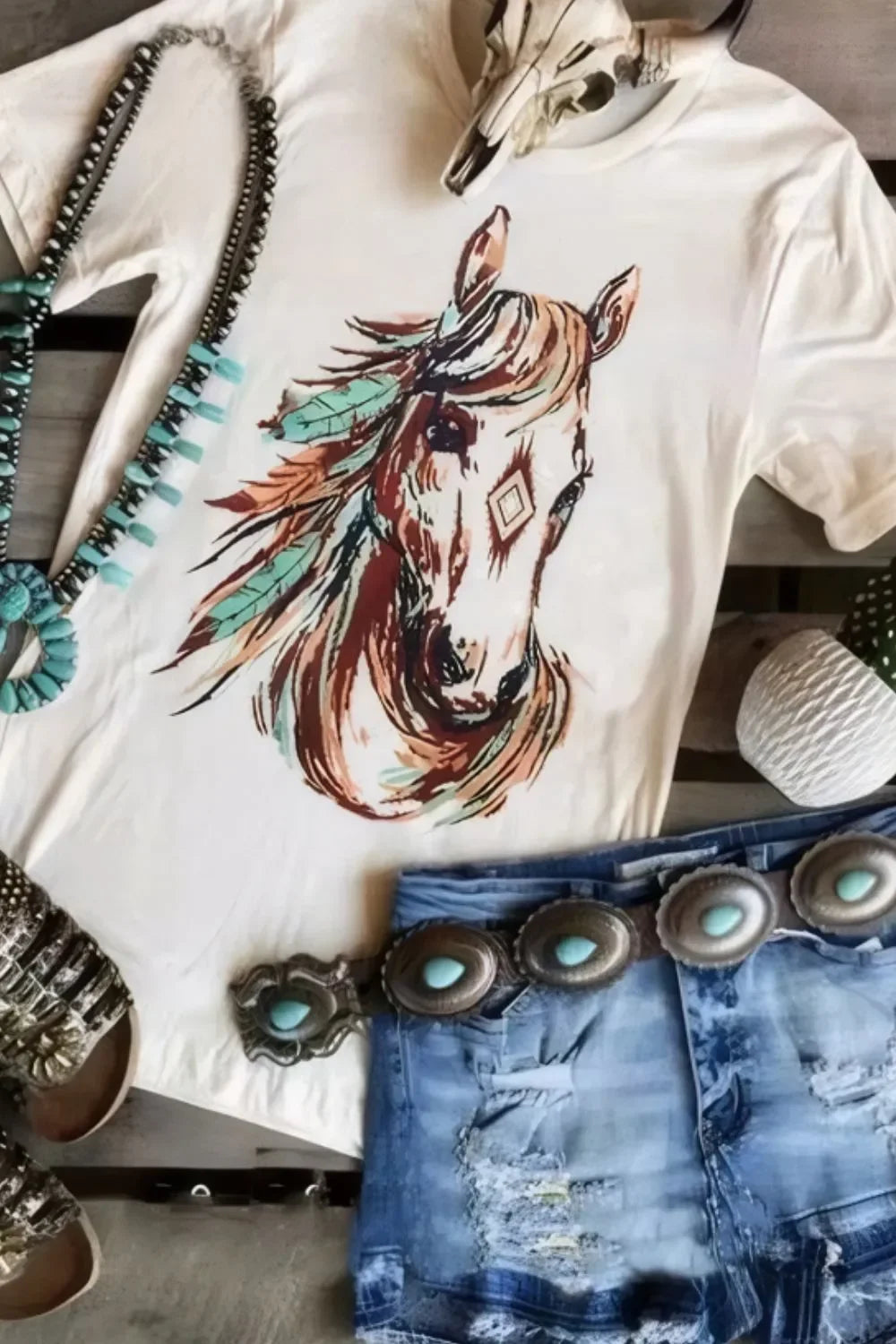 Western Aztec Horse Graphic Tee With Soft Stretch - Southern Shores Clothing