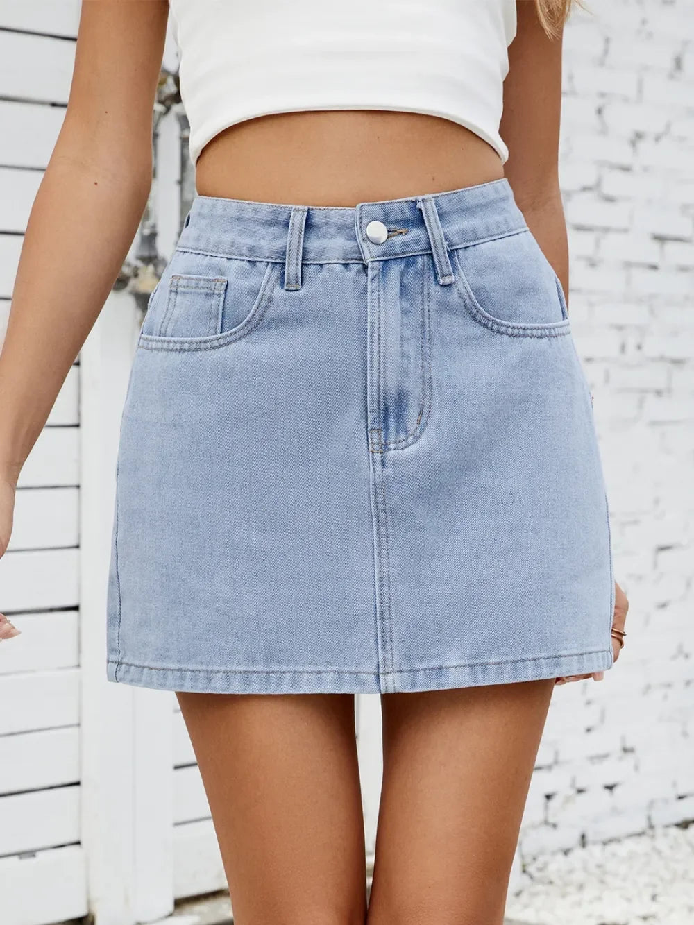 Casual Denim Mini Skirt With Clean Silhouette - Southern Shores Clothing