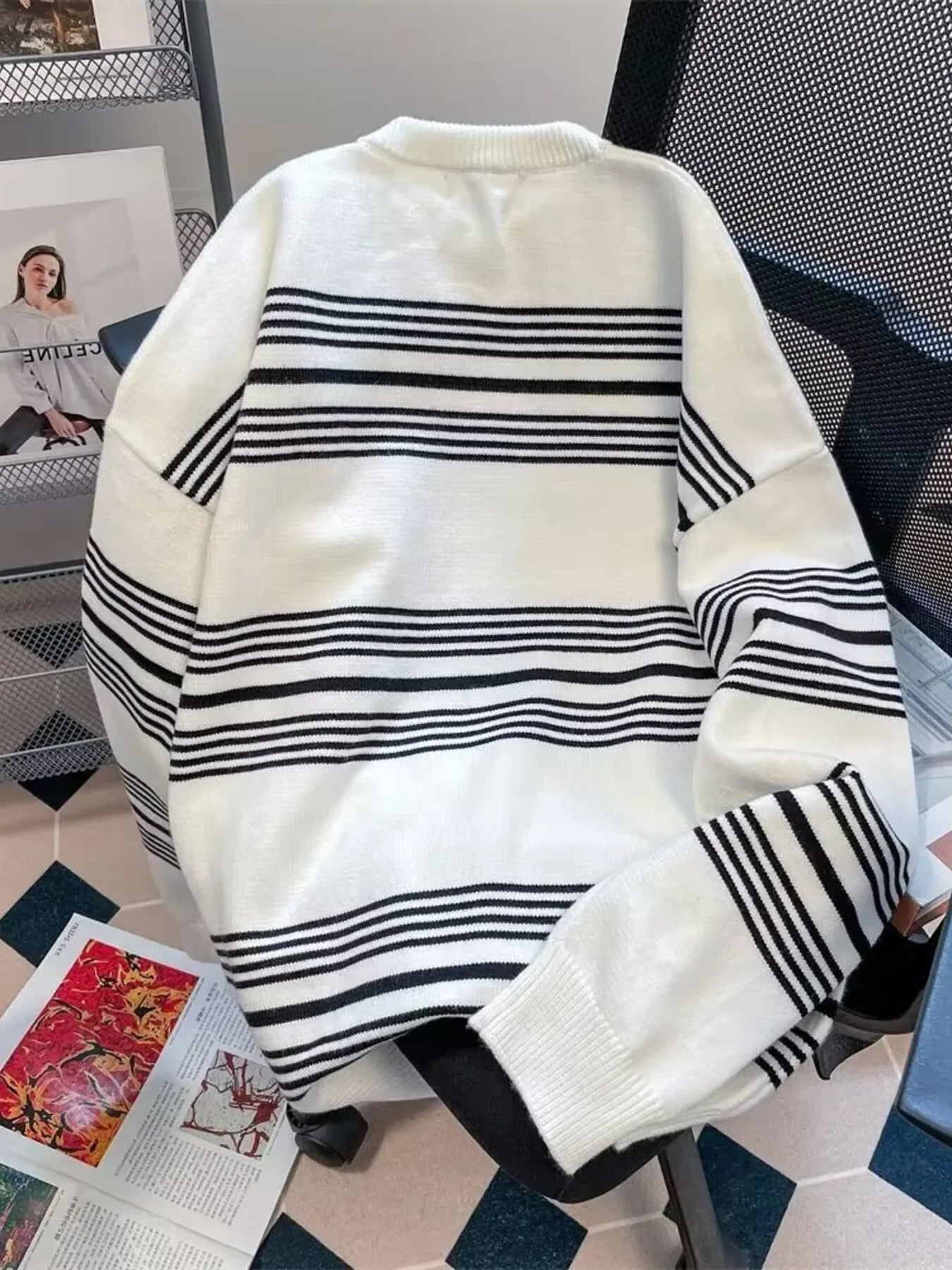 Cozy Striped Round Neck Sweater Plus Size - Southern Shores Clothing