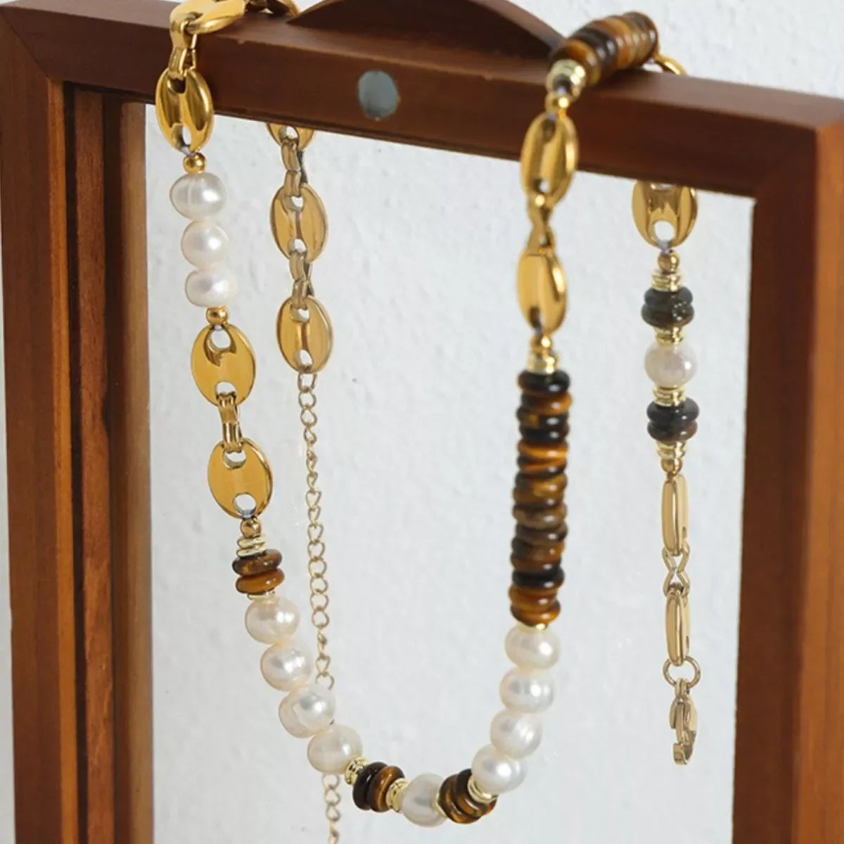 Tiger's Eye Freshwater Pearl Necklace, 18K Gold-Plated - Southern Shores Clothing