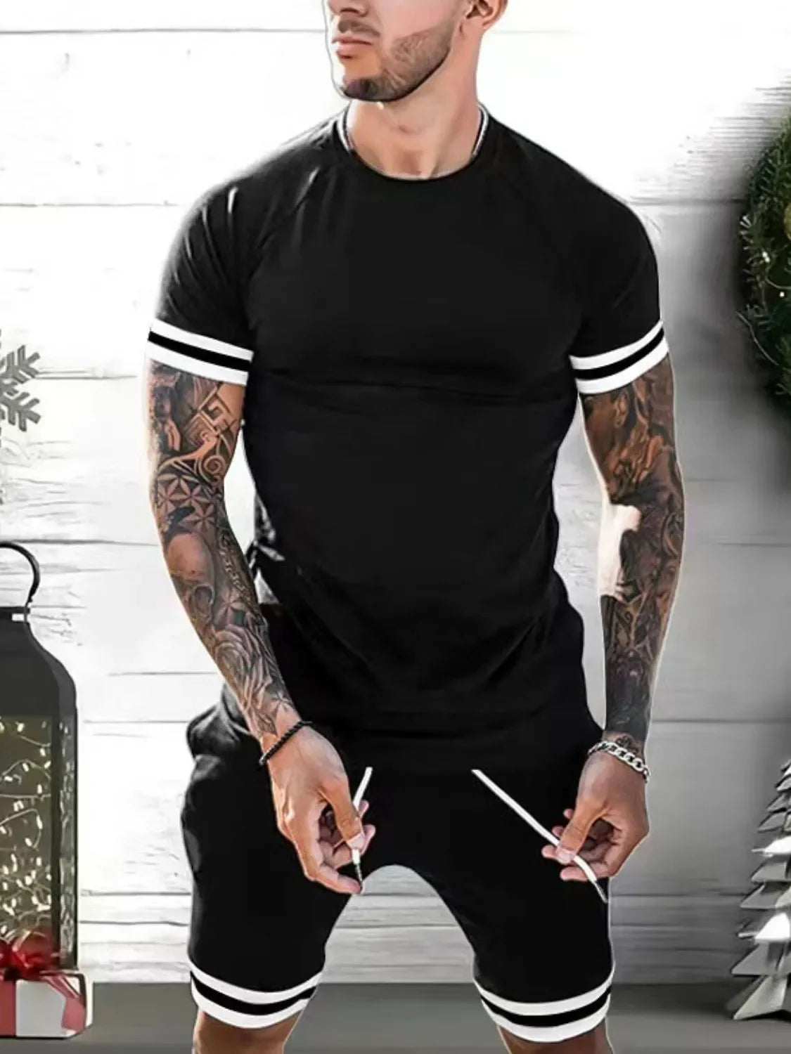 Men's Plus Size Round Neck Short Sleeve Top and Shorts Set - Southern Shores Clothing