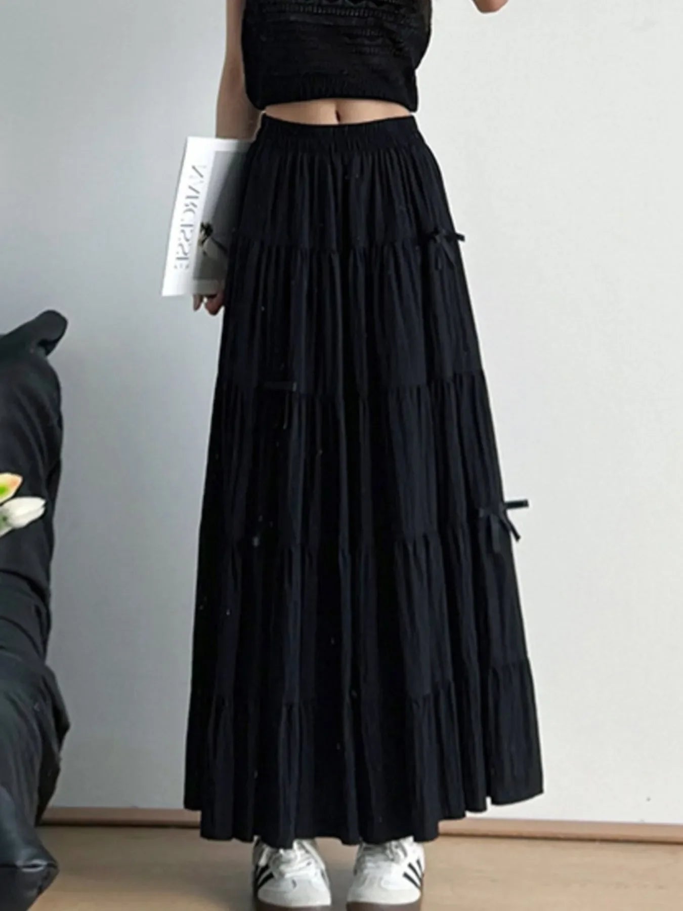 Tiered Elastic Waist Maxi Skirt Polyester - Southern Shores Clothing