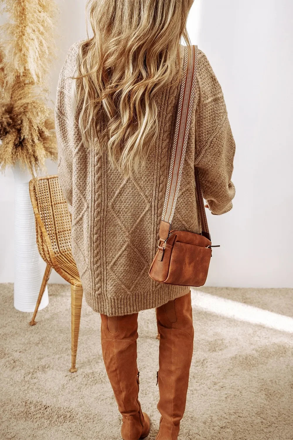 Casual Cable-Knit Round Neck Sweater Dress - Southern Shores Clothing