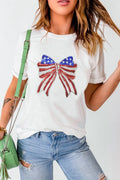 USA Flag Bow Knot Patched Crew Neck Stretch Tee - Southern Shores Clothing