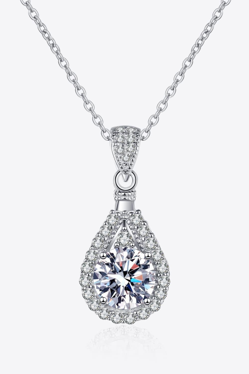 Teardrop Moissanite Halo Necklace In Sterling Silver - Southern Shores Clothing