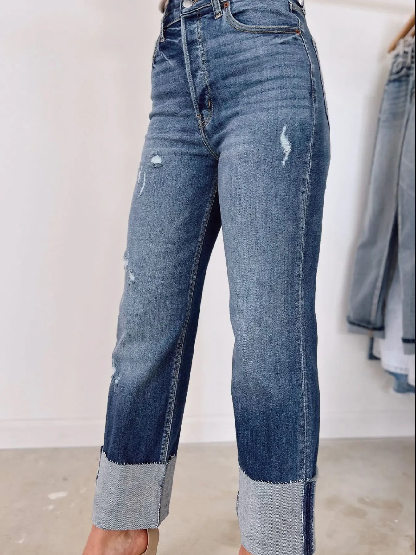 Coastal Inspired High Waist Distressed Straight Leg Jeans - Southern Shores Clothing