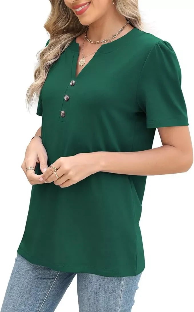 Notched Short Sleeve Blouse Plus Size - Southern Shores Clothing