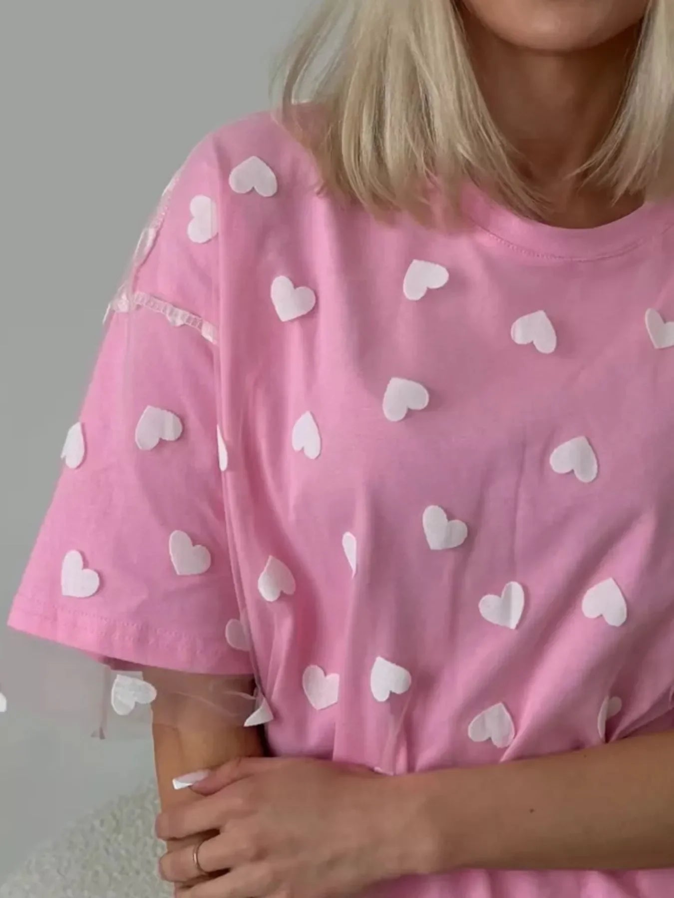 Oversized Heart Print T Shirt For Everyday Wear - Southern Shores Clothing