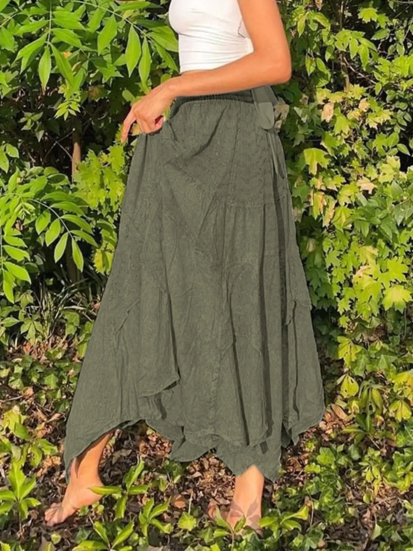 Asymmetrical Hem Midi Skirt With Drawstring Waist - Southern Shores Clothing