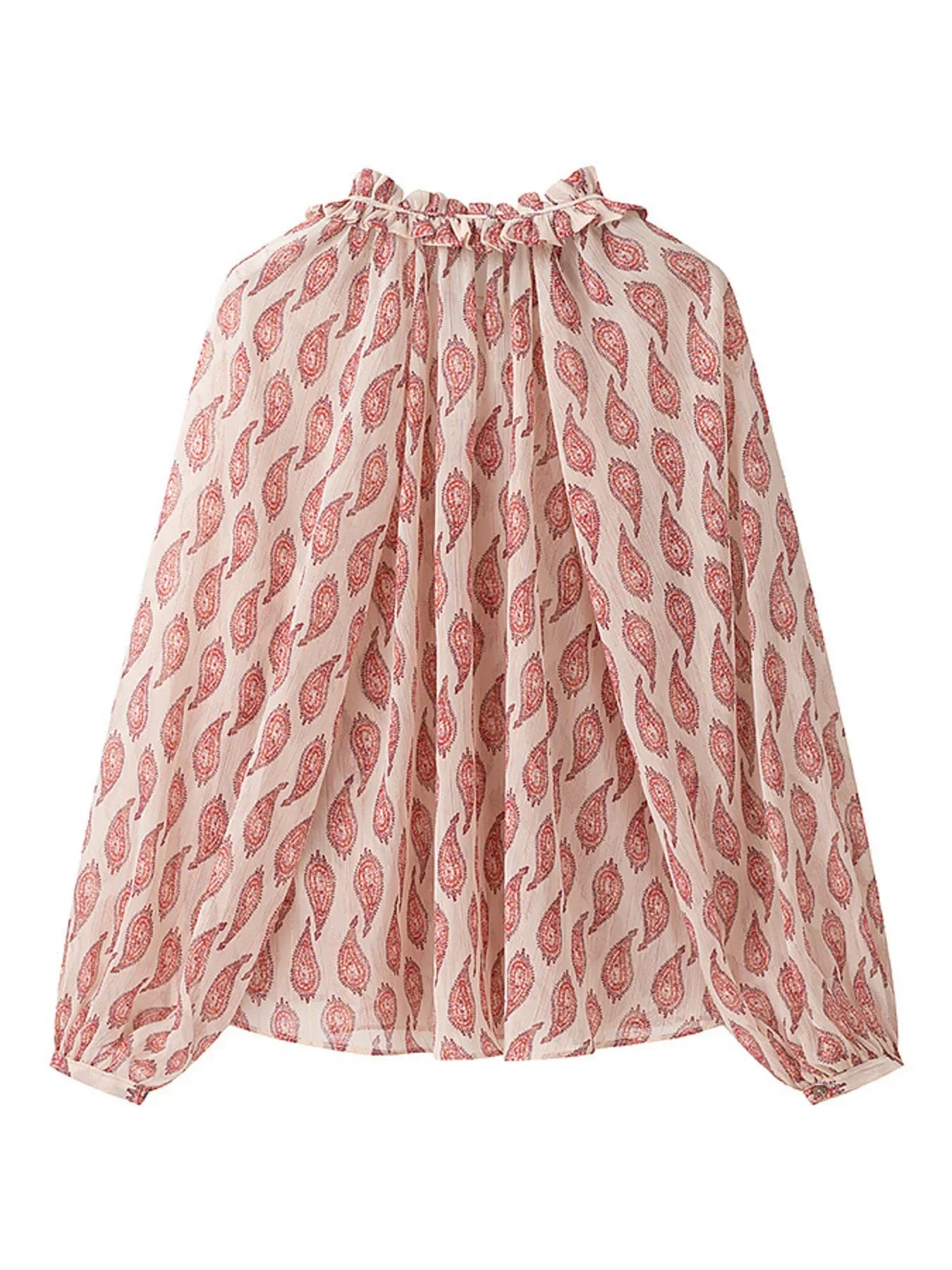 Paisley Print Frill Tie Neck Long Sleeve Blouse Elegant Style - Southern Shores Clothing