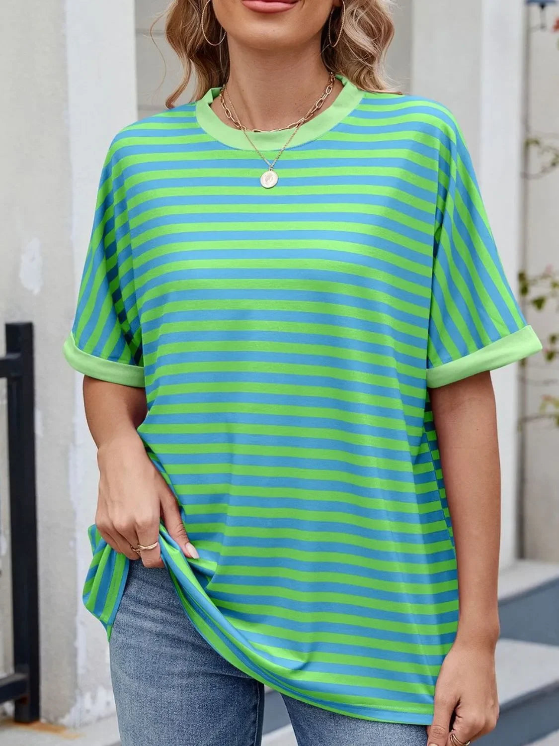 Striped Round Neck Half Sleeve T-Shirt - Southern Shores Clothing