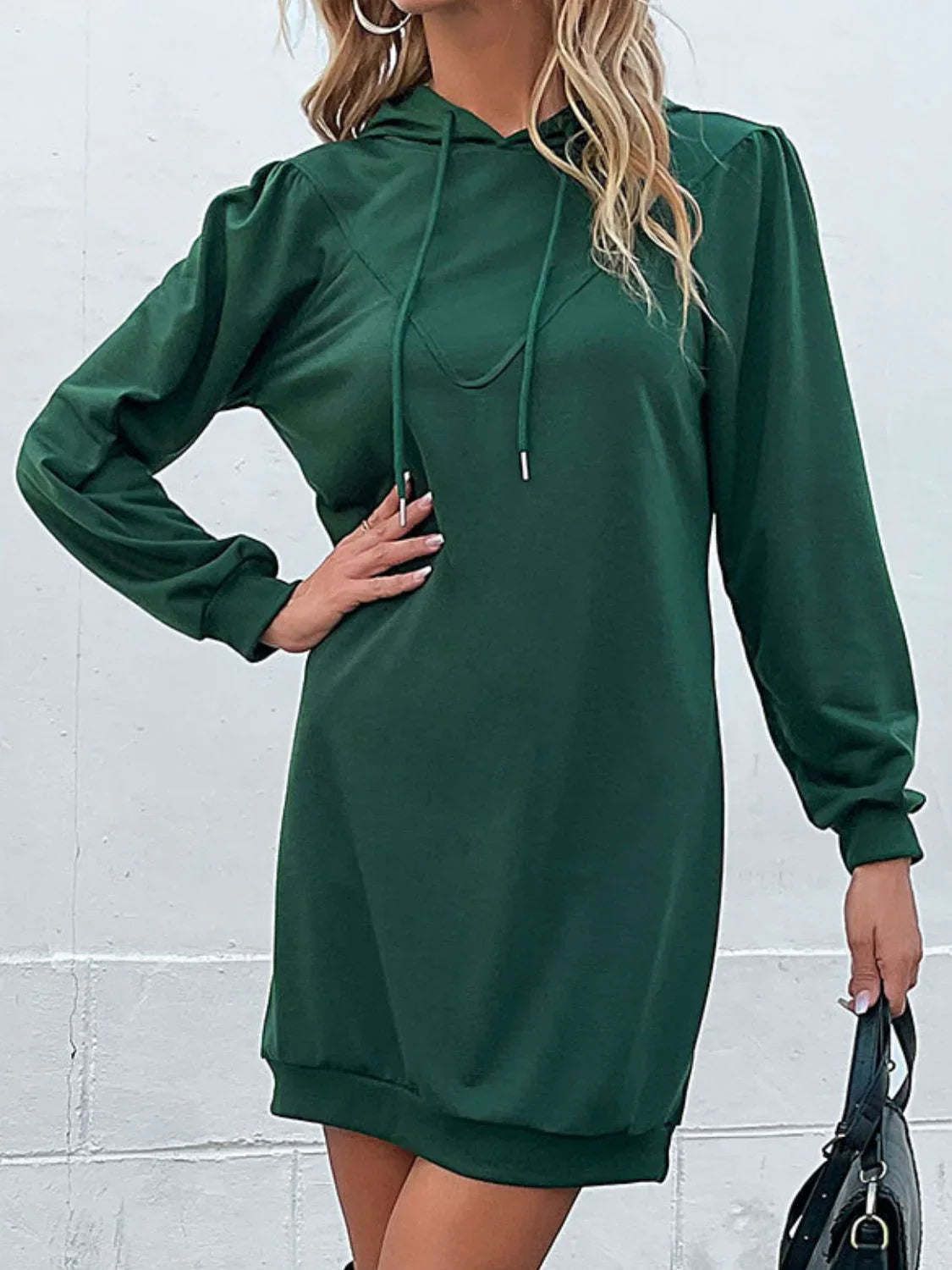 Casual Drawstring Puff Sleeve Hooded Dress - Southern Shores Clothing