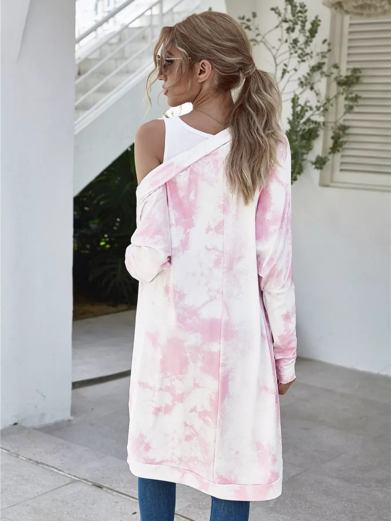 Oversized Open Front Cardigan With Tie Dye Pattern - Southern Shores Clothing