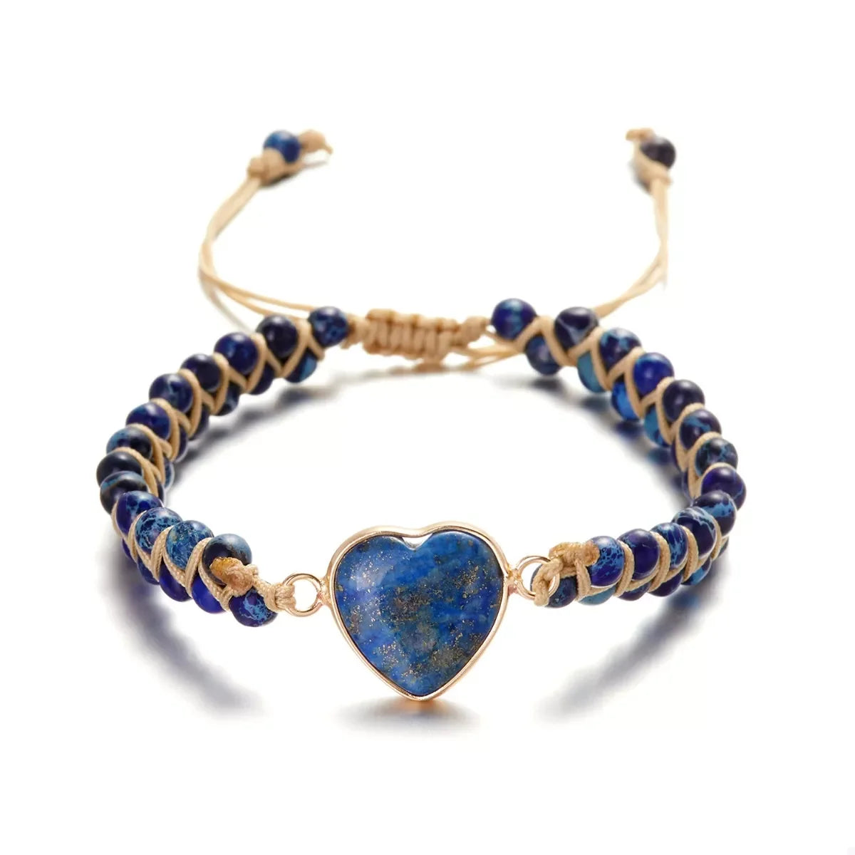 Adjustable Natural Stone Heart Charm Beaded Bracelet - Southern Shores Clothing