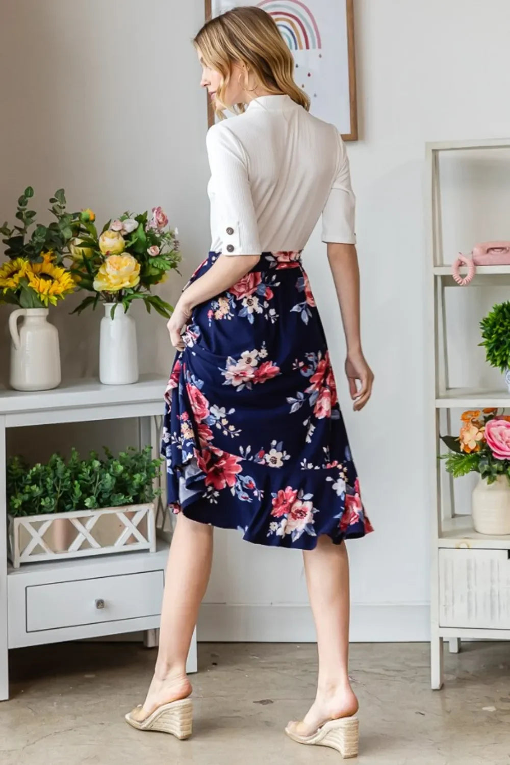Floral Wrap Ruffled Skirt With Adjustable Tie - Southern Shores Clothing