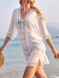 Lace Trim V-Neck Lightweight Swimwear Cover-Up - Southern Shores Clothing