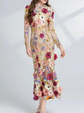 Floral Embroidered Magnolia Mesh Long Sleeve Midi Dress - Southern Shores Clothing