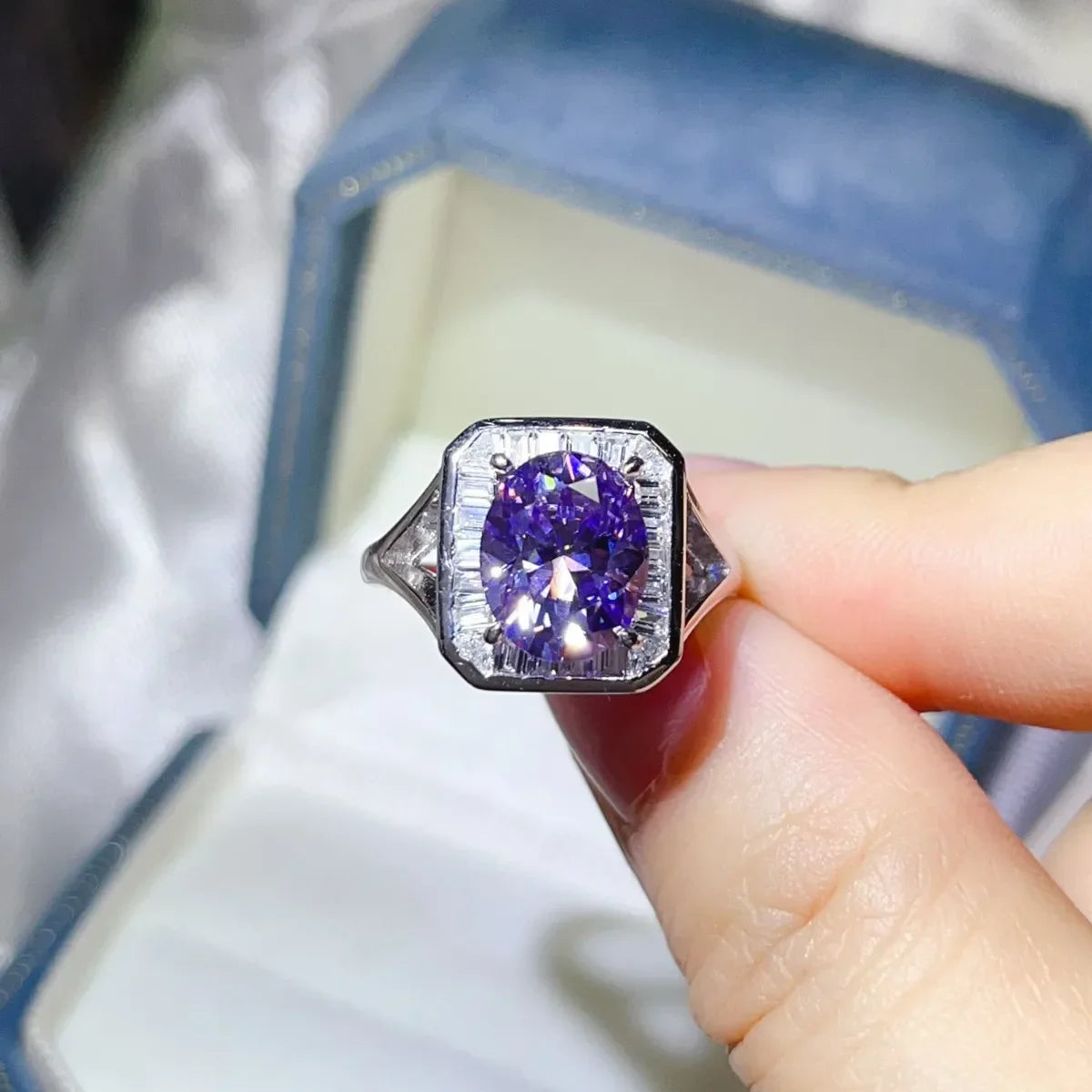 3 Carat Moissanite Square Ring In Platinum Plated Silver