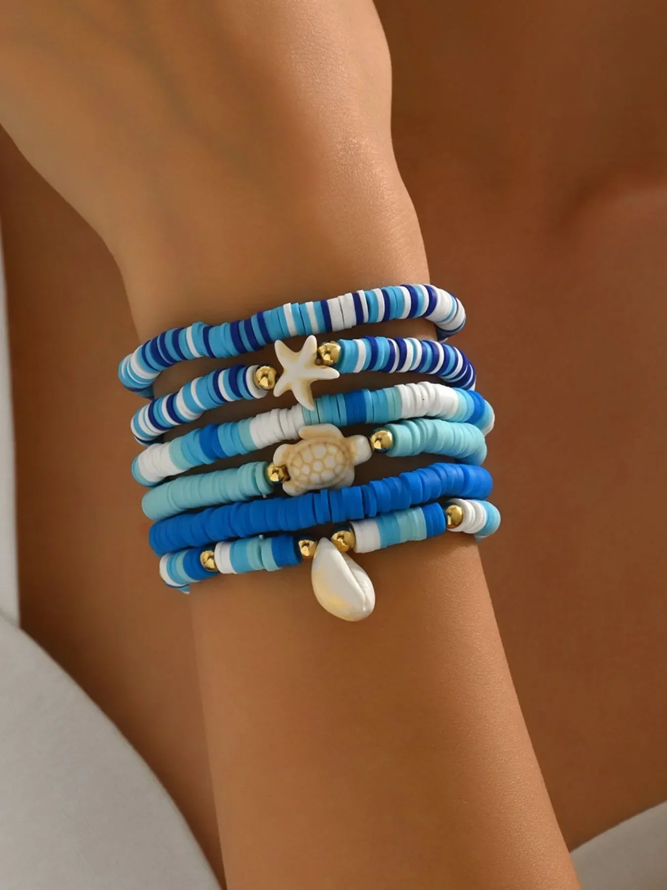 Six Piece Ceramic Beaded Shell Bracelet Set - Southern Shores Clothing