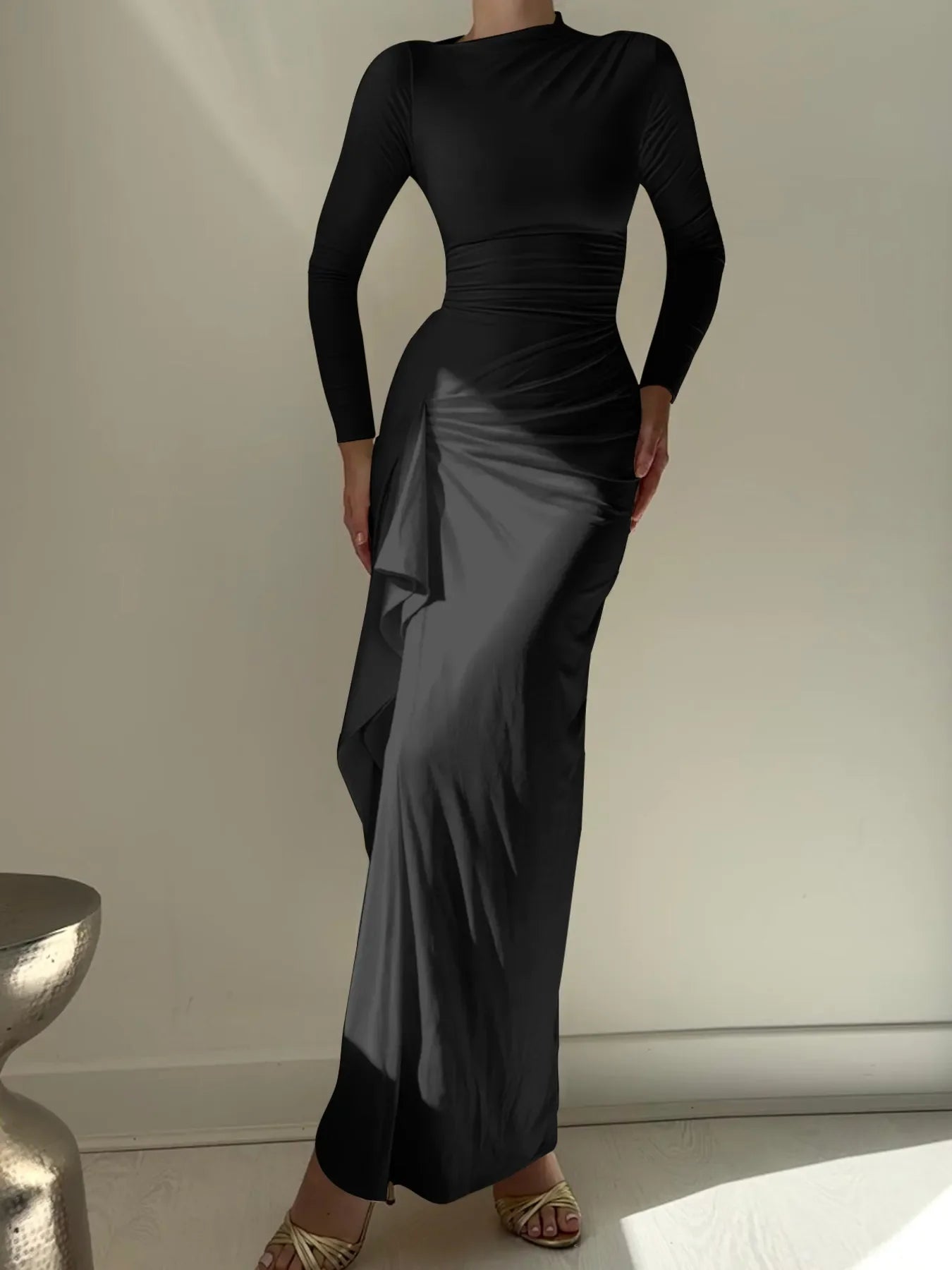 Ruched Long Sleeve Maxi Dress For Everyday Coastal Charm - Southern Shores Clothing