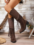 Fringe Point Toe Block Heel Boots Classic Style - Southern Shores Clothing