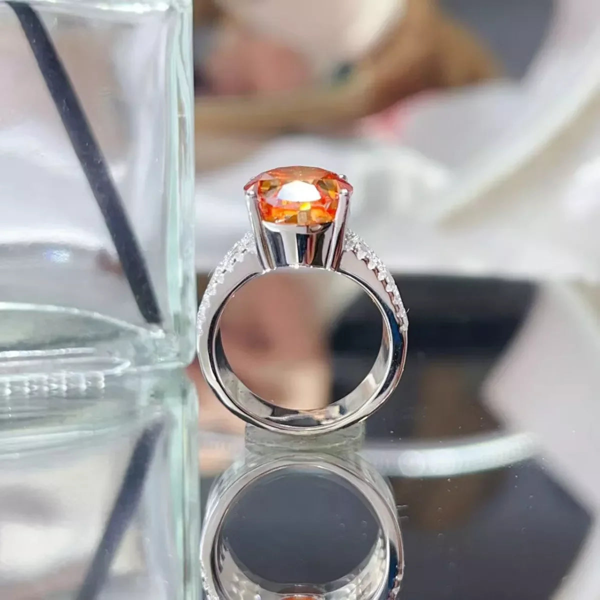 Orange Moissanite Ring With Certificate, 8 Carat - Southern Shores Clothing