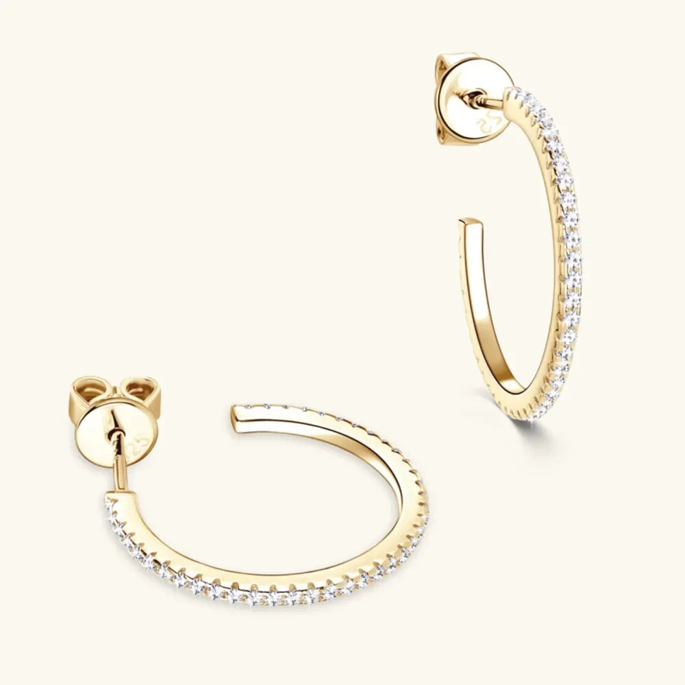 Inlaid Moissanite Gold-Plated Sterling Silver C-Hoop Earrings - Southern Shores Clothing