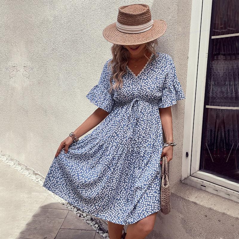 Floral Flounce Sleeve V Neck Lightweight Midi Dress - Southern Shores Clothing
