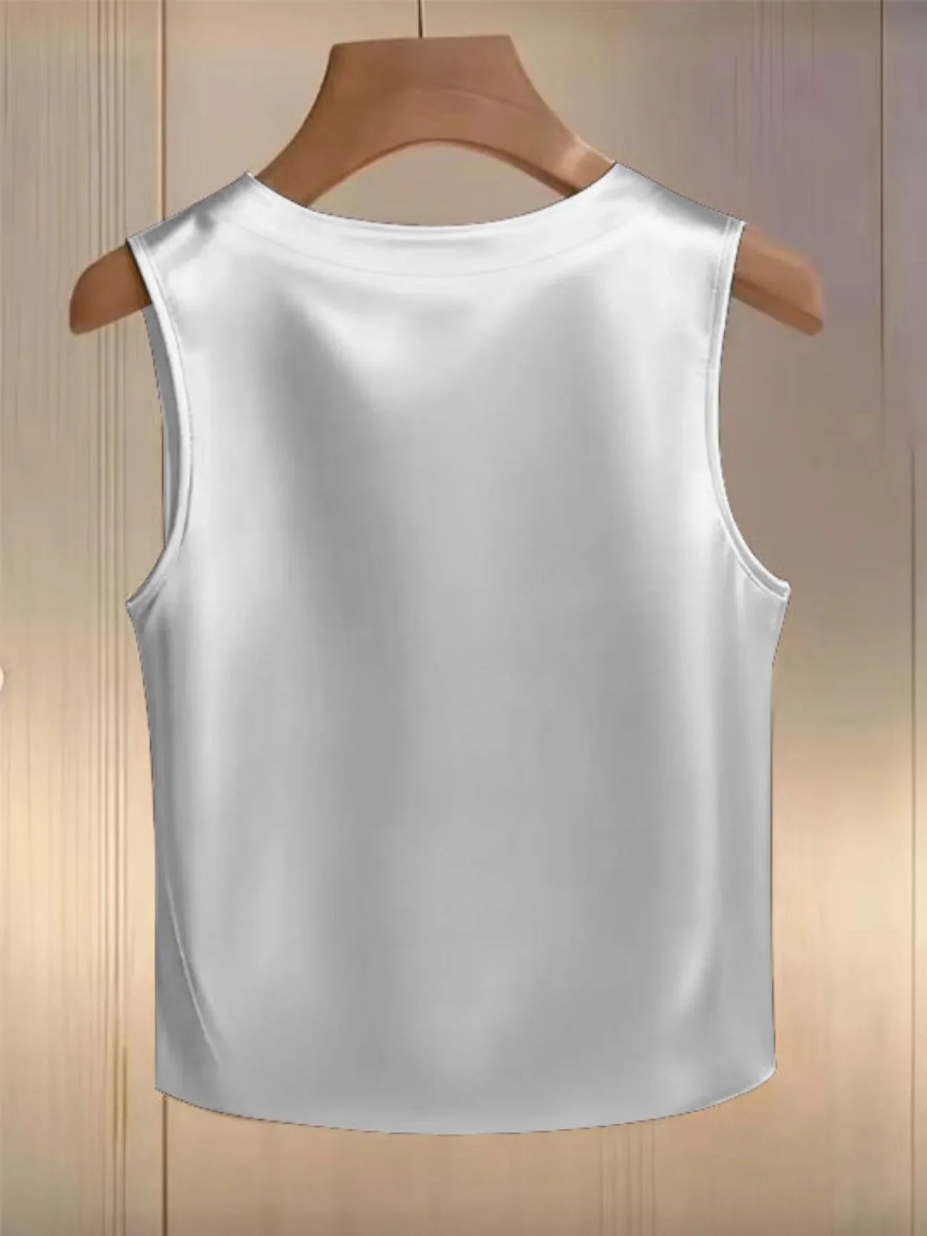 Elegant Satin Tank Top With Pearl Embellished Collar Detailing - Southern Shores Clothing
