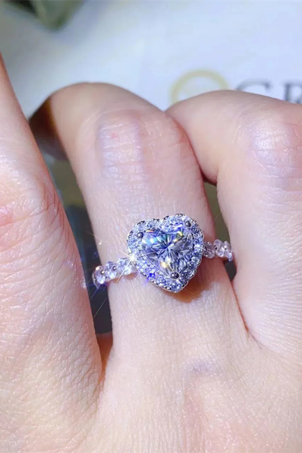 1 Carat Moissanite Heart Ring, Platinum-Plated - Southern Shores Clothing