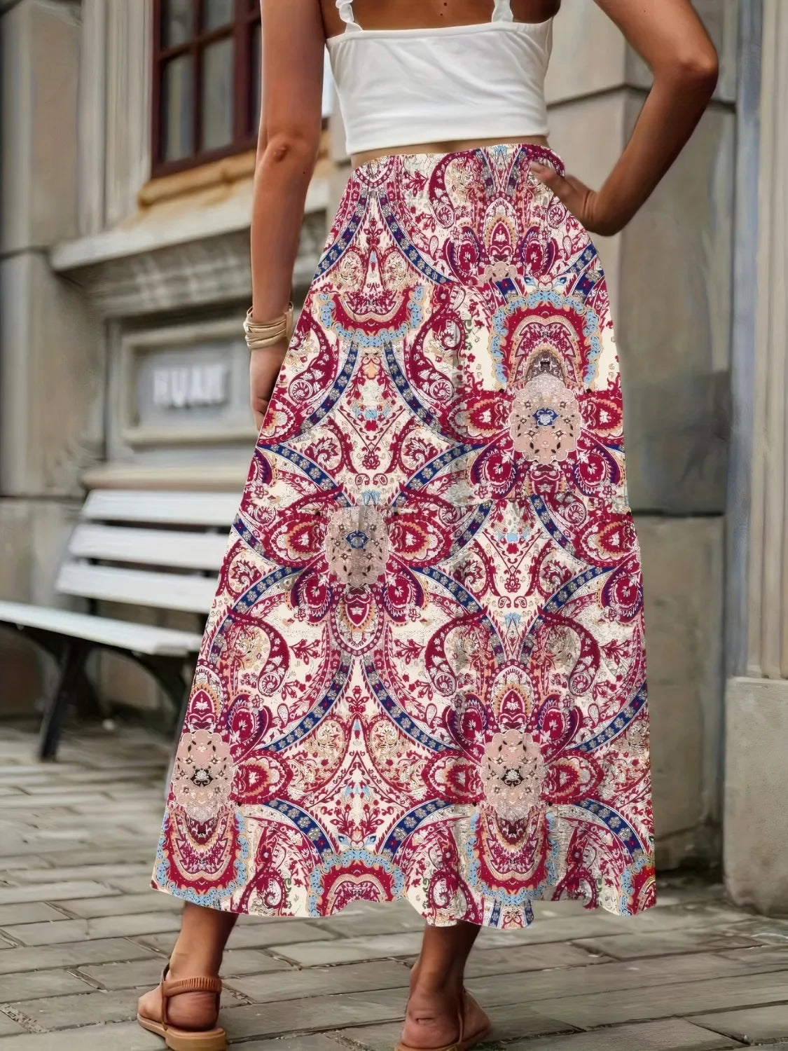 Flowing Smocked Printed High Waist Skirt - Southern Shores Clothing